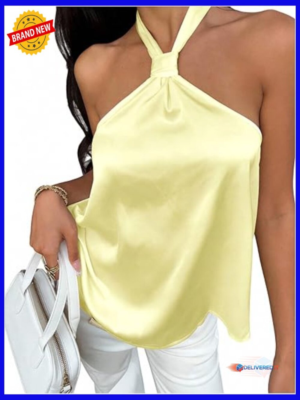Silk Satin Sleeveless Halter Top Backless Tie Knot Blouse Going Out